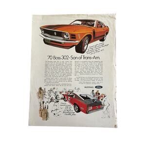 VTG Original 1970 Ford Mustang Boss 302 Print Ad Son of Trans-Am 4 Speed READ